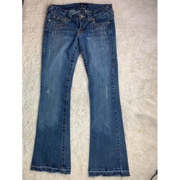 Clothes Compact Size 7 Womens Jeans Bling Flared Low Rise Med Stretch Di… - Picture 1 of 4